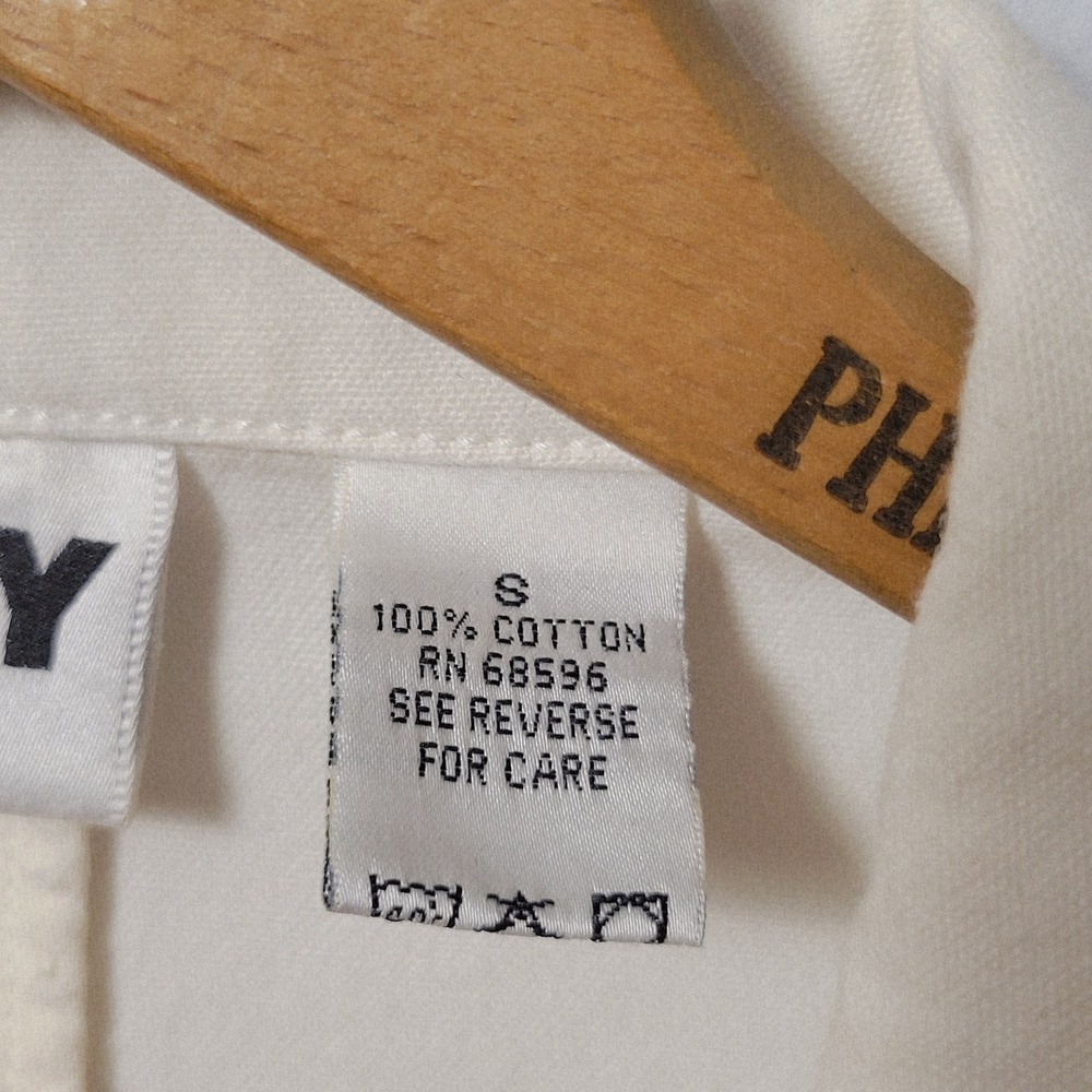 Vtg 90s DKNY Jeans Blazer Small Cream Cotton Longline Sporty Prep Crest - Picture 5 of 12